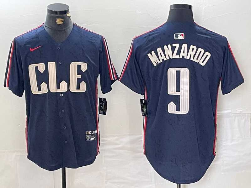 Men%27s Cleveland Guardians #9 Kyle Manzardo Navy 2024 City Connect Limited Stitched Jersey